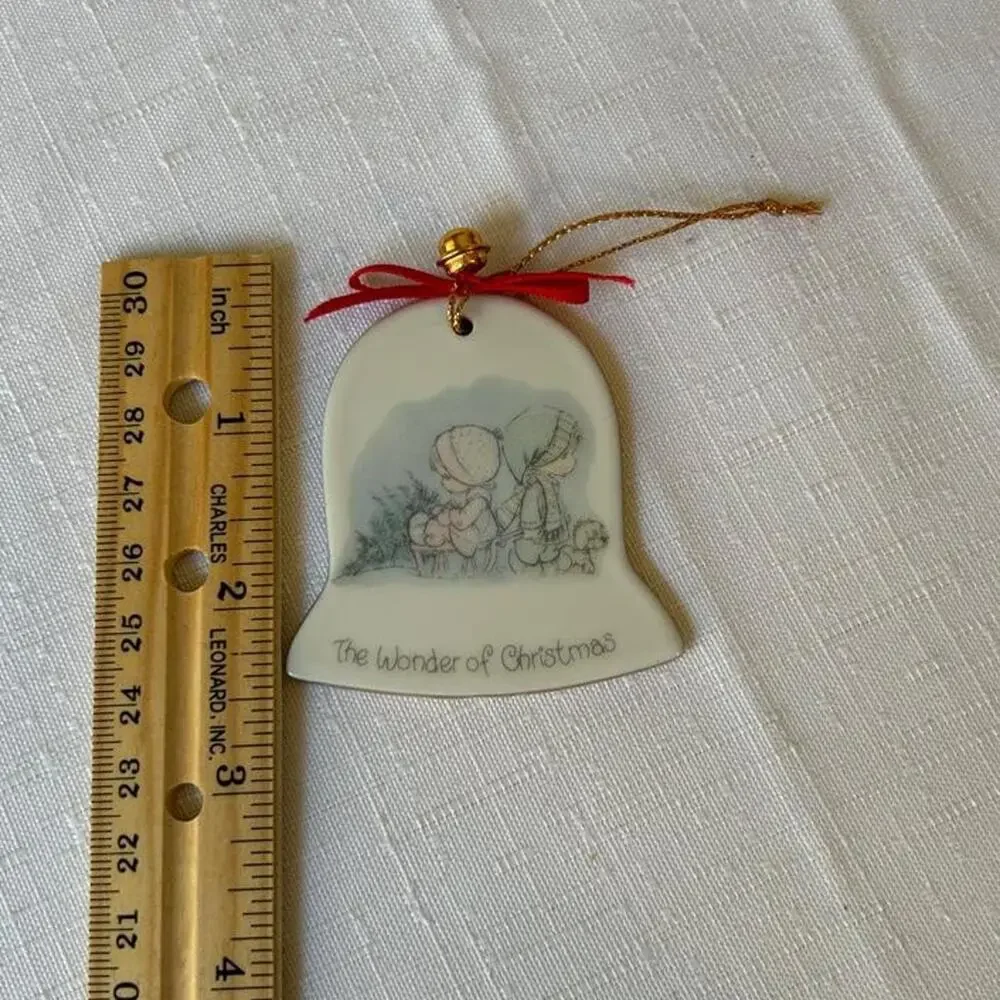 Vintage 80s ceramic precious moments The Wonder of Christmas bell ornament